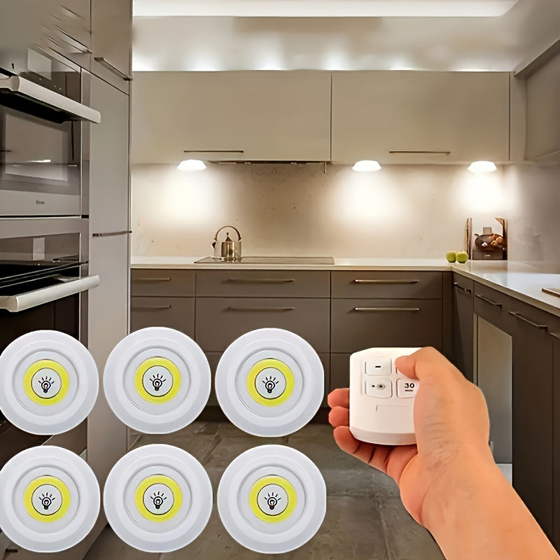 Dimmable LED Under Cabinet Lighting Kit with Remote Control - 6500K Cool White Light, Battery-Powered, Perfect for Closets & Kitchens (Batteries Not Included)