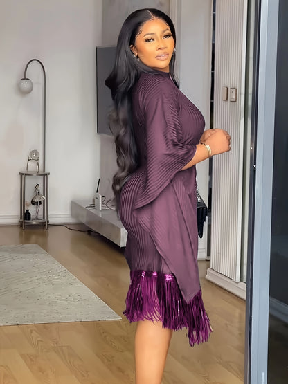 Bat Sleeve Plus Size Tights Tassel Dress