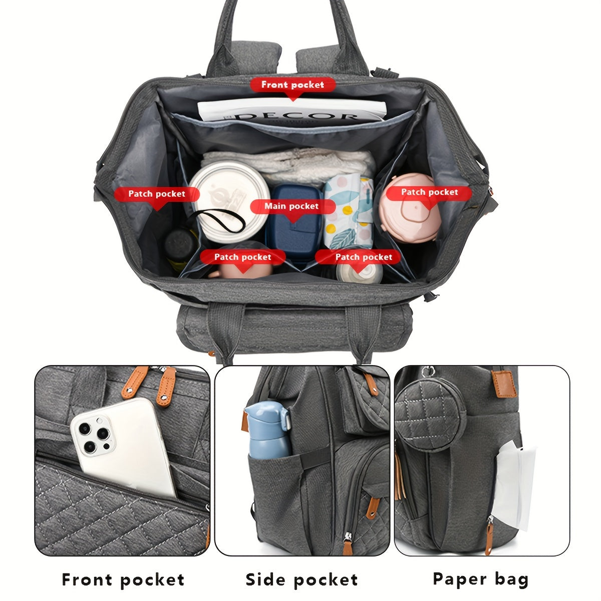 Mochila de gran capacidad, multifuncional, portátil, para mamá, con compartimentos múltiples para guardar biberones y pañales.