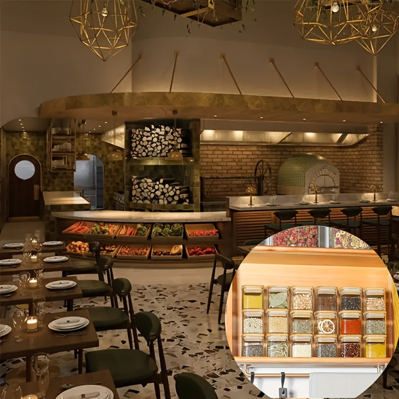 12pcs Glass Spice Jars Set with Natural Bamboo Lids, Airtight Square Jars with Waterproof Sticker Labels, Food Storage Containers, Empty Small Spice Jars for Spices, Salt, Sugar