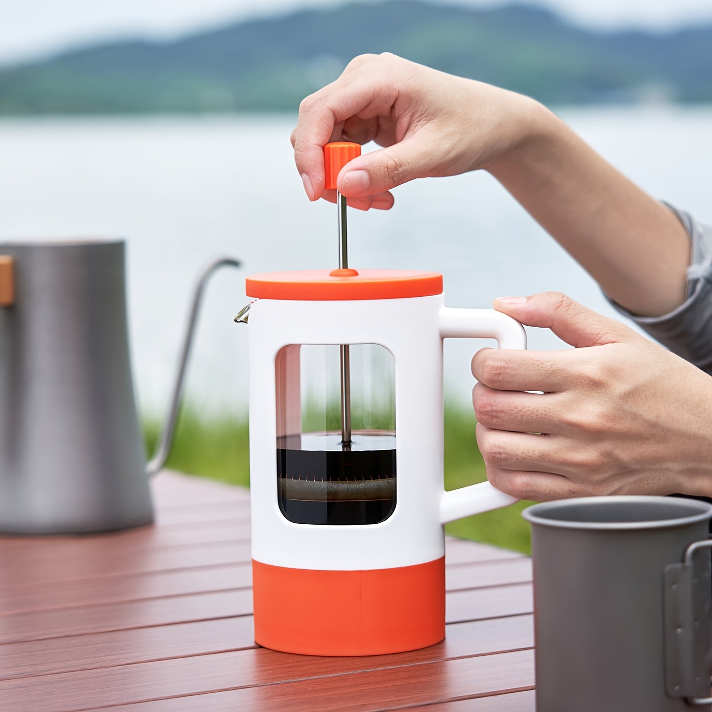French Press Coffee Maker, 350ml/600ml/1L, Modern Style, Durable Glass and Stainless Steel, Manual Operation, Reusable Filter, Perfect for Camping and Home Use, Ideal for Halloween and Christmas Gift