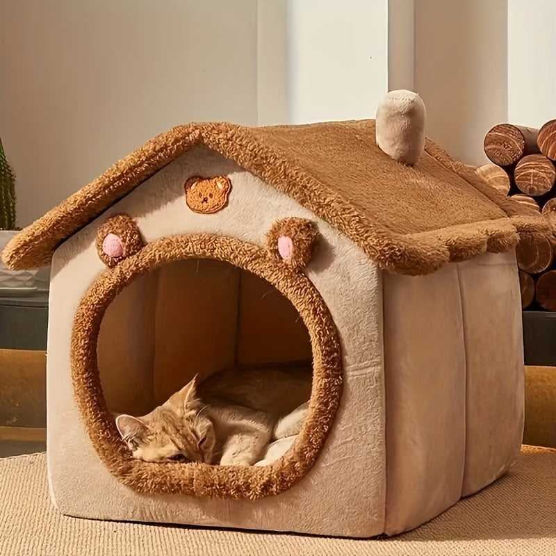 Cozy Foldable Pet House for Cats &amp; Small Dogs - Plush Velvet Cat Bed with Washable Cushion, Indoor Warm Cave Nest, Soft Puppy Sofa Bed, Ideal for Pets Up to 6.99KG/14.97KG