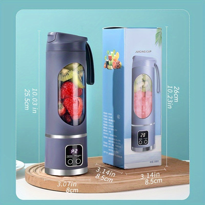 1pc, USB Rechargeable Portable Juicer, Mini Blender, Mini Ice Crusher With Three Modes, Digital Display And 12- Blades, Easy-to-Clean, Suitable For Travel, Fresh Juice Maker, Kitchen Stuff