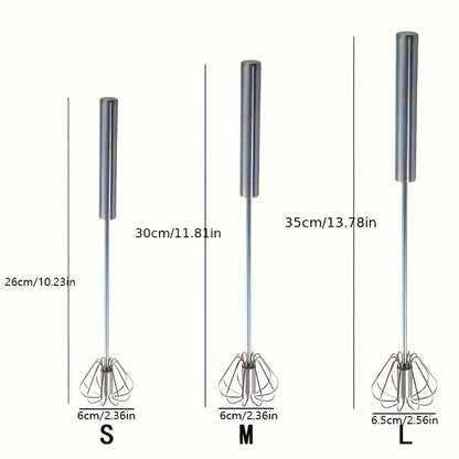 Stainless Steel Multi-Use Whisk & Milk Frother - Hand Push Blender For Baking, Eggs & Cream - Essential Kitchen Gadget