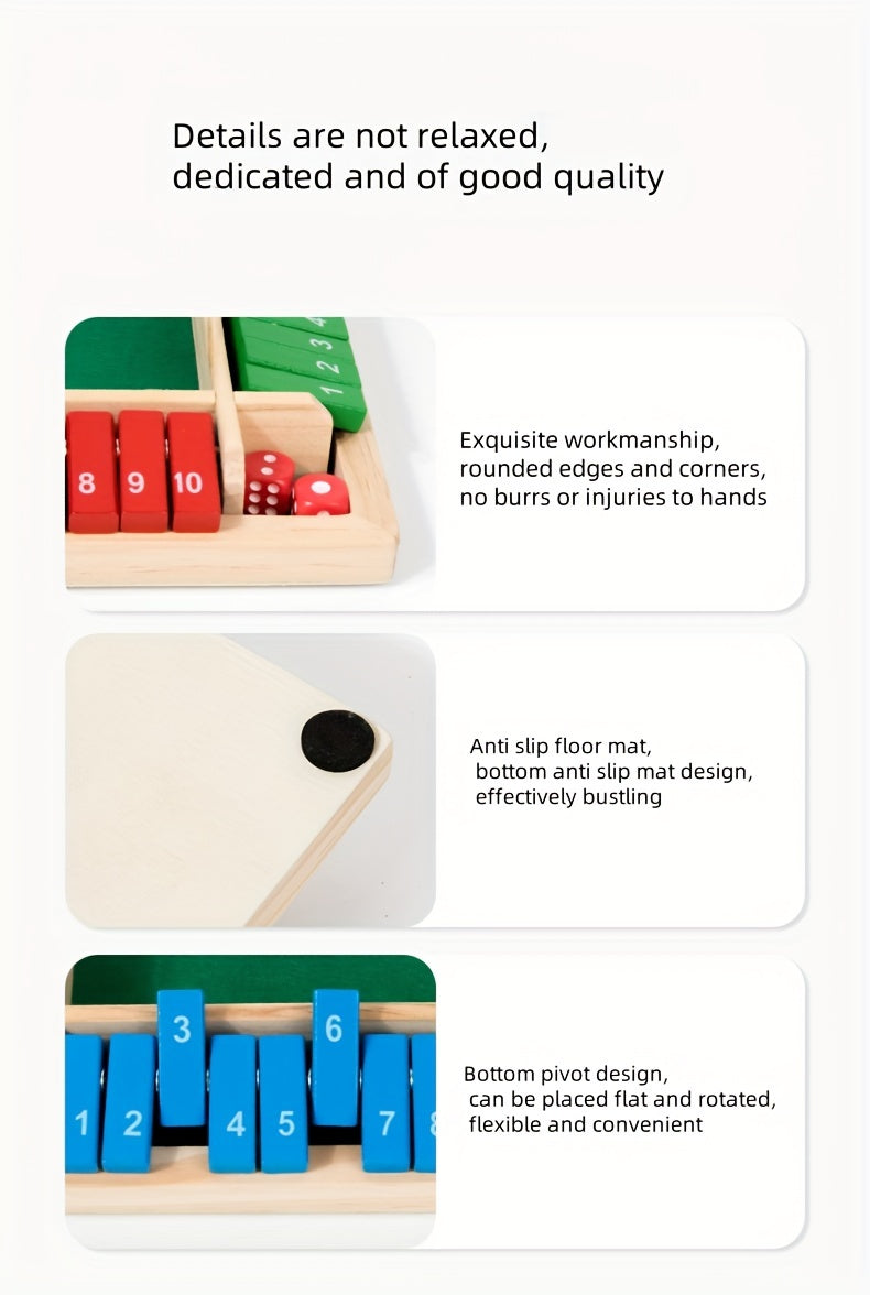 Wooden Educational Math Dice Game for Kids and Adults, Interactive Flip Tiles Number Game, Multi-Player Family Fun Learning Toy for Ages 3-6
