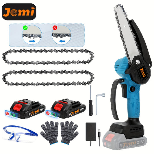 Jemi Tool Handheld 6-Inch Mini Chain Saw with 1/2 Digital Display Battery Cordless Chain Saw with Fender for Cutting Wood, Pruning Trees