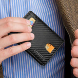Cartera delgada plegable para hombre, tarjetero con bloqueo RFID, dos ventanas para identificación y pinzas para billetes.