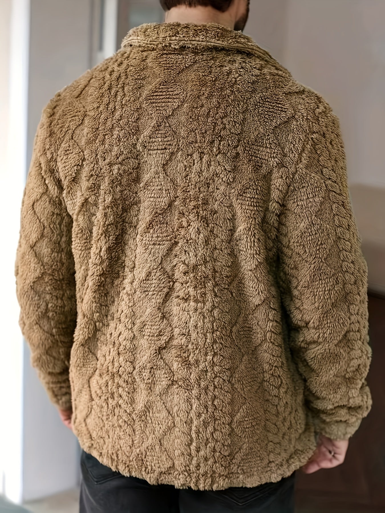 Men's Casual Solid Color Flannel Jacket - Cozy Polyester, Button-Up Outerwear with Pockets, Long Sleeves for Fall & Winter