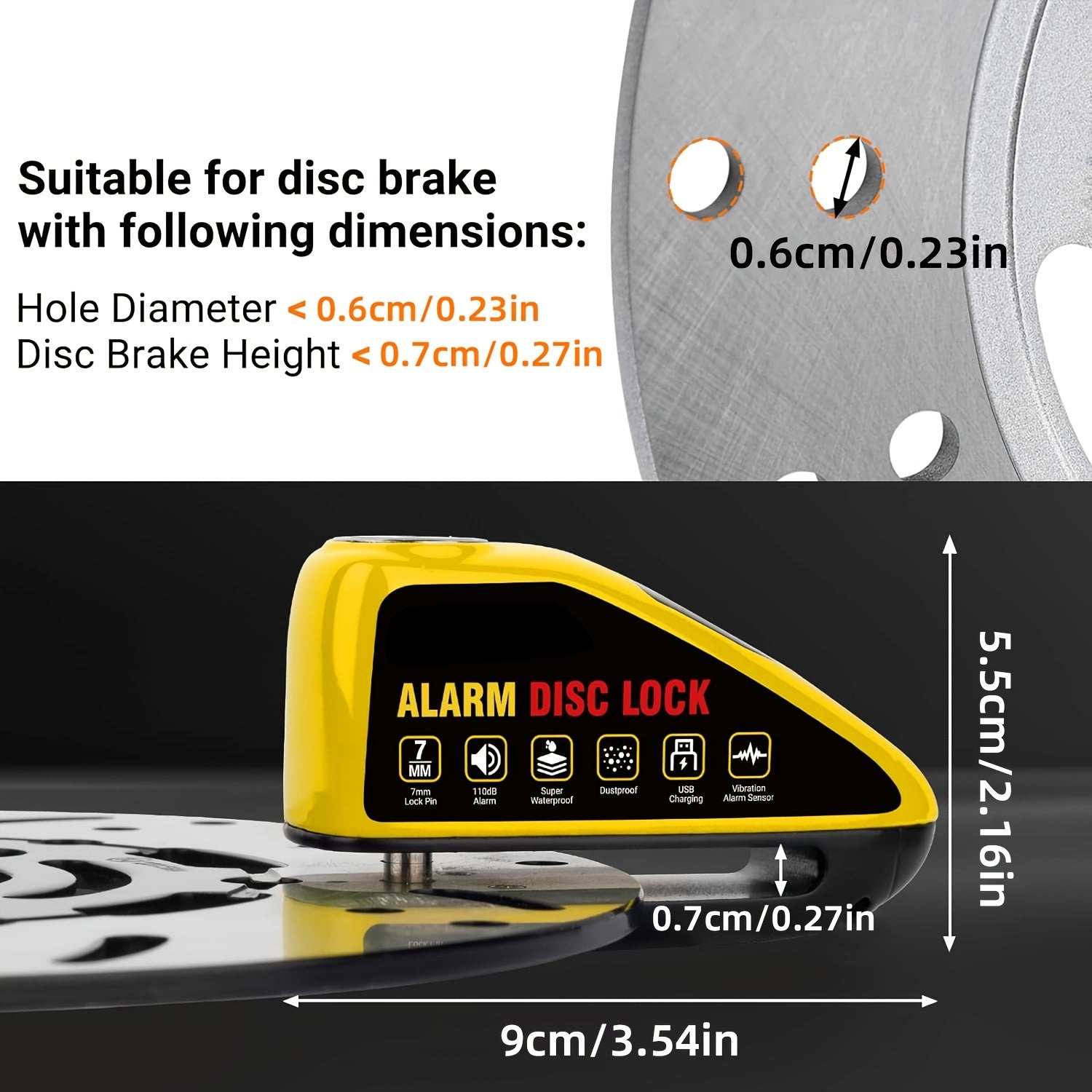 110dB Loud Alarm Disc Brake Lock Set with Reminder Cable, USB Type-C Rechargeable, Anti-Theft Motorcycle and Bicycle Security Lock with 2 Unique Keys, Waterproof, Quick Charge in 1.5 Hours, Innovative Motorcycle Helmet Design
