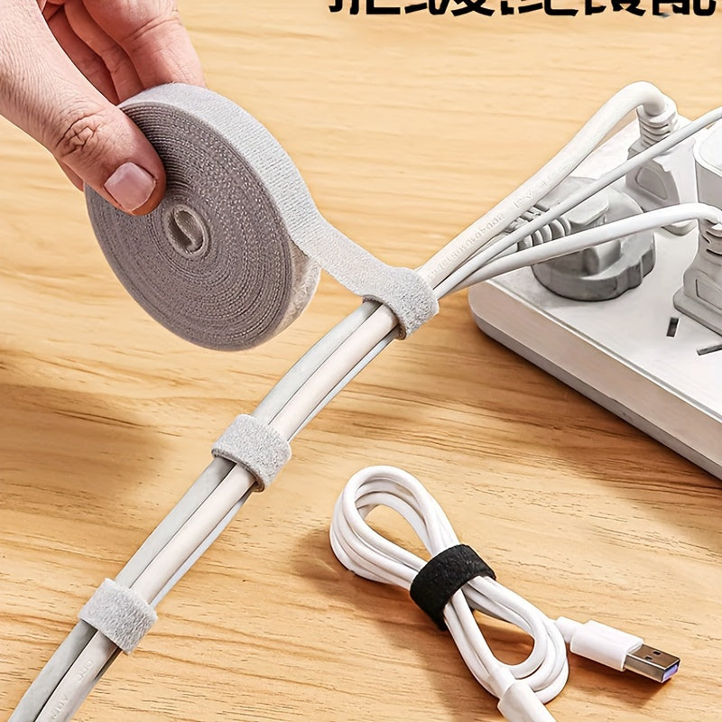 300cm Black Nylon Cable Organizer Roll - Versatile Cord Management for Travel, Outdoor & Home Use with Hook and Loop Fastening Straps