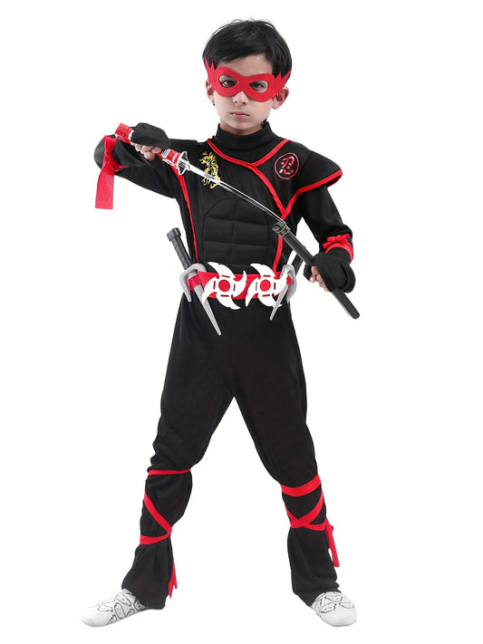 Halloween Boys Kids Ninja Costume Cosplay Muscle Jumpsuit Children Fancy Birthday Party Gift Dress Up