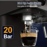 Espresso Machine, 20 Bar Expresso Coffee Machine, 1.5L Removable Water TankSemi-Automatic Coffee Machine With Steam Wand For Espresso, Latte, And Cappuccino, 1050W(FREE Add Plug Adapter)