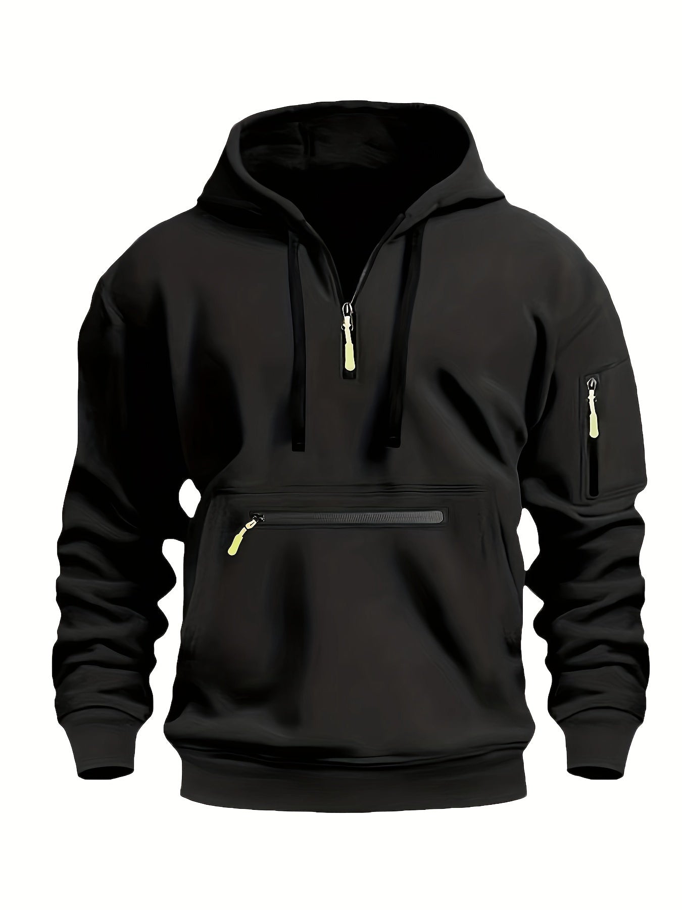 Sudadera de manga larga con capucha y media cremallera para hombre, estilo casual, con bolsillo con cremallera, ideal para invierno y otoño.