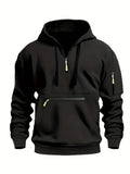 Sudadera de manga larga con capucha y media cremallera para hombre, estilo casual, con bolsillo con cremallera, ideal para invierno y otoño.