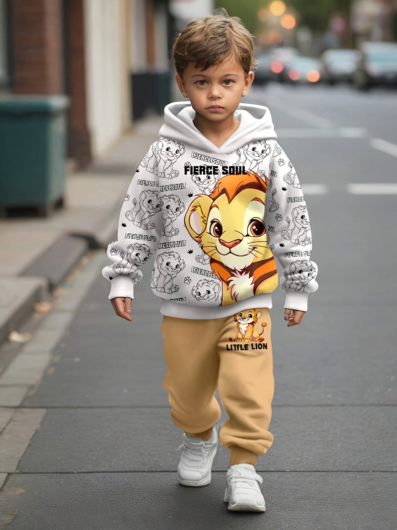 Popular Autumn And Winter Set for Boys Featuring a Hoodie And Sweatpants with a Lion Print, Designed for Targeted Development, for Outdoor