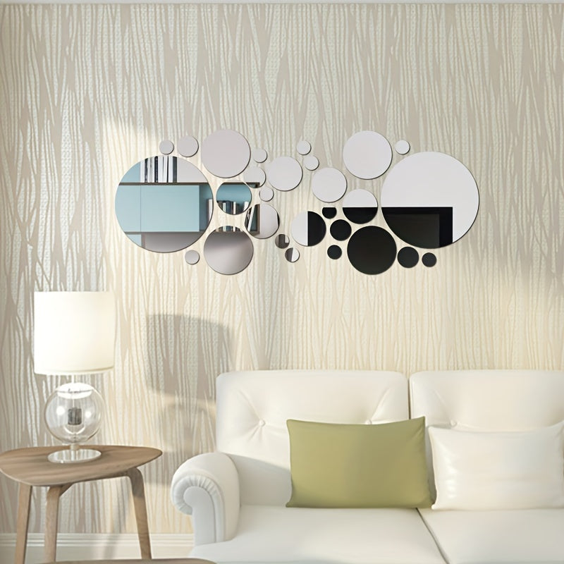 32pcs 3D Three-dimensional Round Acrylic Mirror Wall Stickers Background Wall Decoration Bedroom Living Room Office Kitchen Bathroom Waterproof Wall Stickers Home Decorations DIY Art Removable Self-adhesive Wall Stickers With