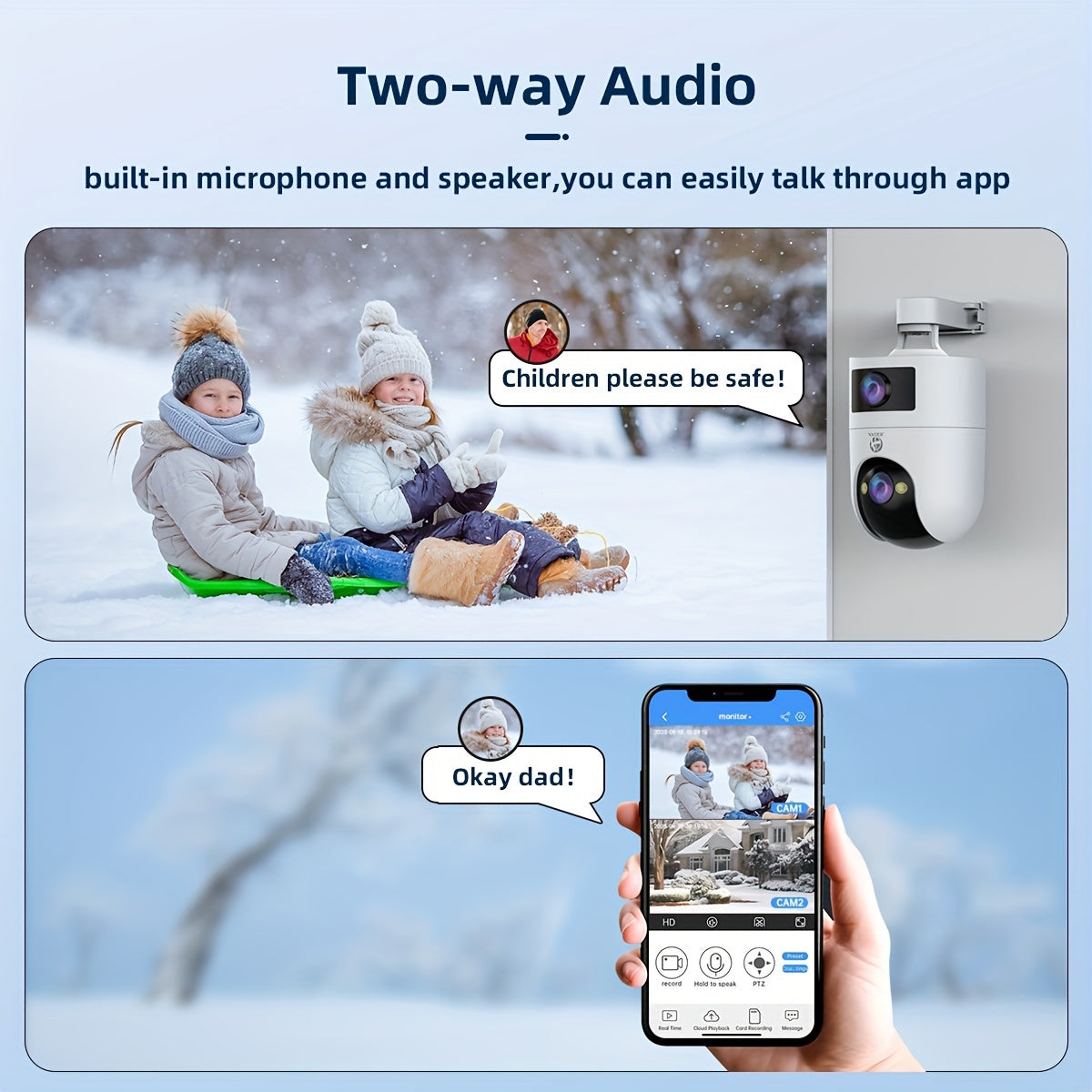 JOOAN 4K Outdoor Dual Lens PTZ WiFi Camera, 5G Compatible, Wall Hanging, 1296p Video, Two-Way Audio, HD Resolution, Application Control, Audio & Motion Alerts, Color Display, USB Power, without Battery, for Security Monitorin