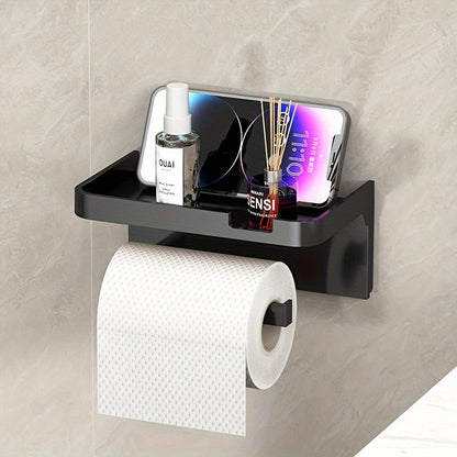 Portarrollos de papel higiénico de pared, fácil de instalar, sin taladros, con soporte para teléfono - Organizador de baño con acabado pulido