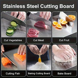 Tabla de cortar de titanio premium: acero inoxidable de doble cara y apto para uso alimentario, ideal para cocina y comedor.