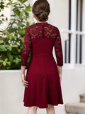 Elegant Girls' Lace-Trimmed A-Line Dress with Zipper - Solid Color, Stretchy Polyester Blend, Perfect for Spring/Summer/Fall