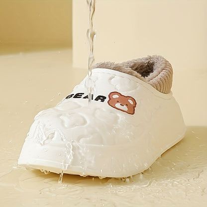 Cute Bear Waterproof Slippers, Cozy &amp; Warm Plush Lined Slip On Shoes, Winter Indoor &amp; Outdoor Slippers