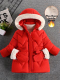 Girl's Solid Color Long Sleeve Hooded Warm Jacket, Faux Furry HoodedComfy Trendy Winter Warm Coat With Detachable Gloves As Gift