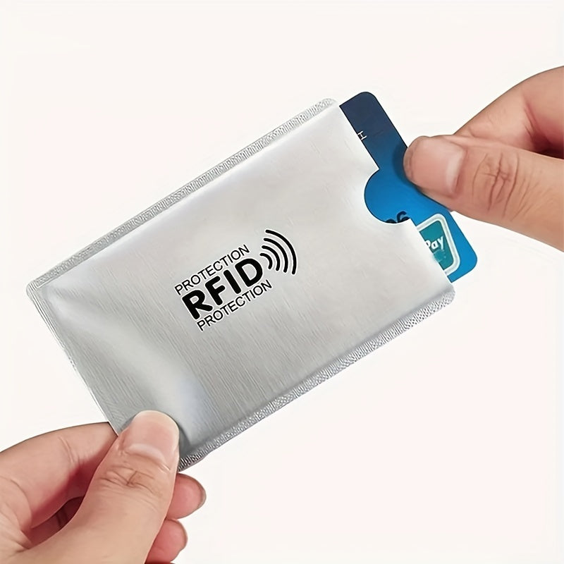 10pcs RFID Card Protectors - Advanced Shielding, Secure Anti-Slip Design, Durable Aluminum NFC Blocking Covers for ID & Bank Cards, Plastic Material, Daily Office Supplies