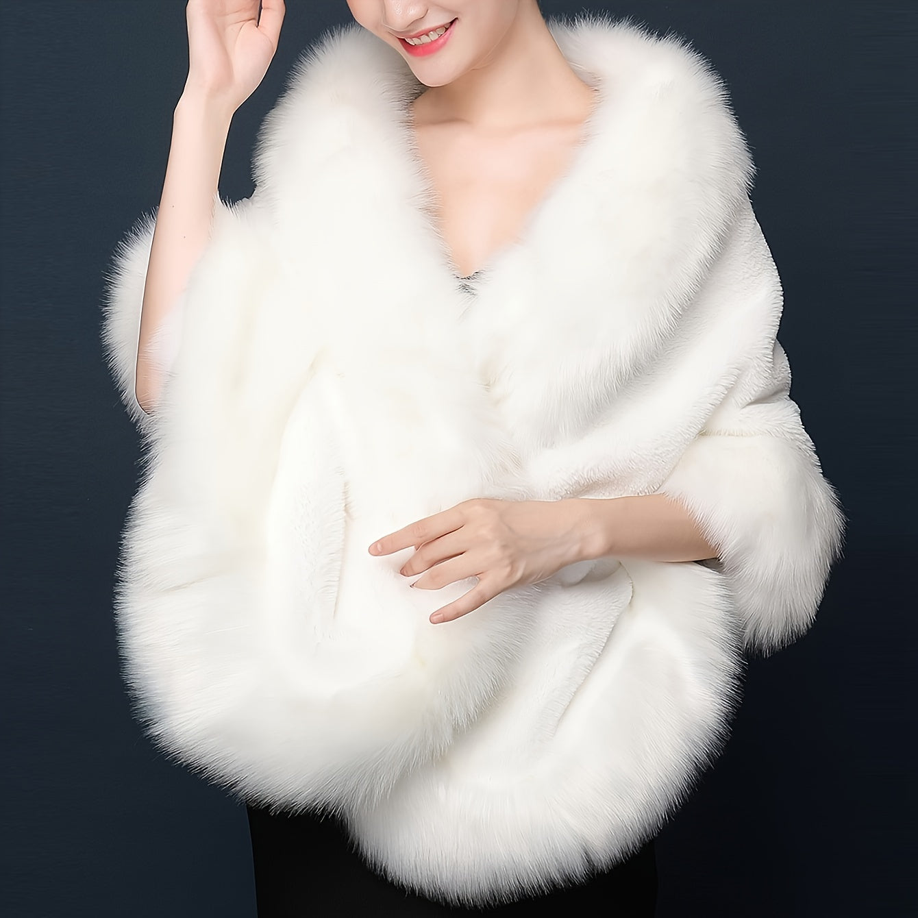 Luxurious Baroque-Style White Faux Fur Shawl - Cozy, Windproof Cape with Large Buttons for Brides & Party Gatherings, Perfect for Fall/Winter Elegance, Wedding Cape