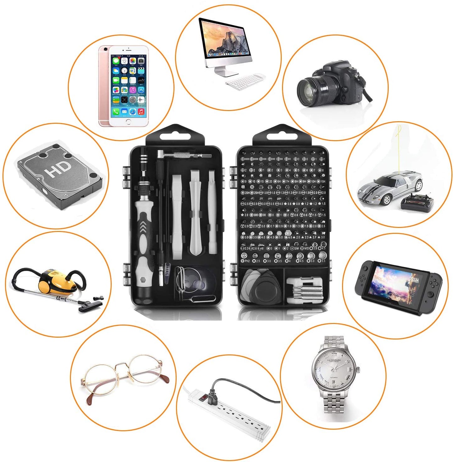 115pcs/set Cell Phone Kit/ Car Precision Screwdriver Repair Tool Kit, Multi-function Electronic Screwdriver Set, Watch Mobile Phone Disassembly Repair Screwdriver Tools (Black)