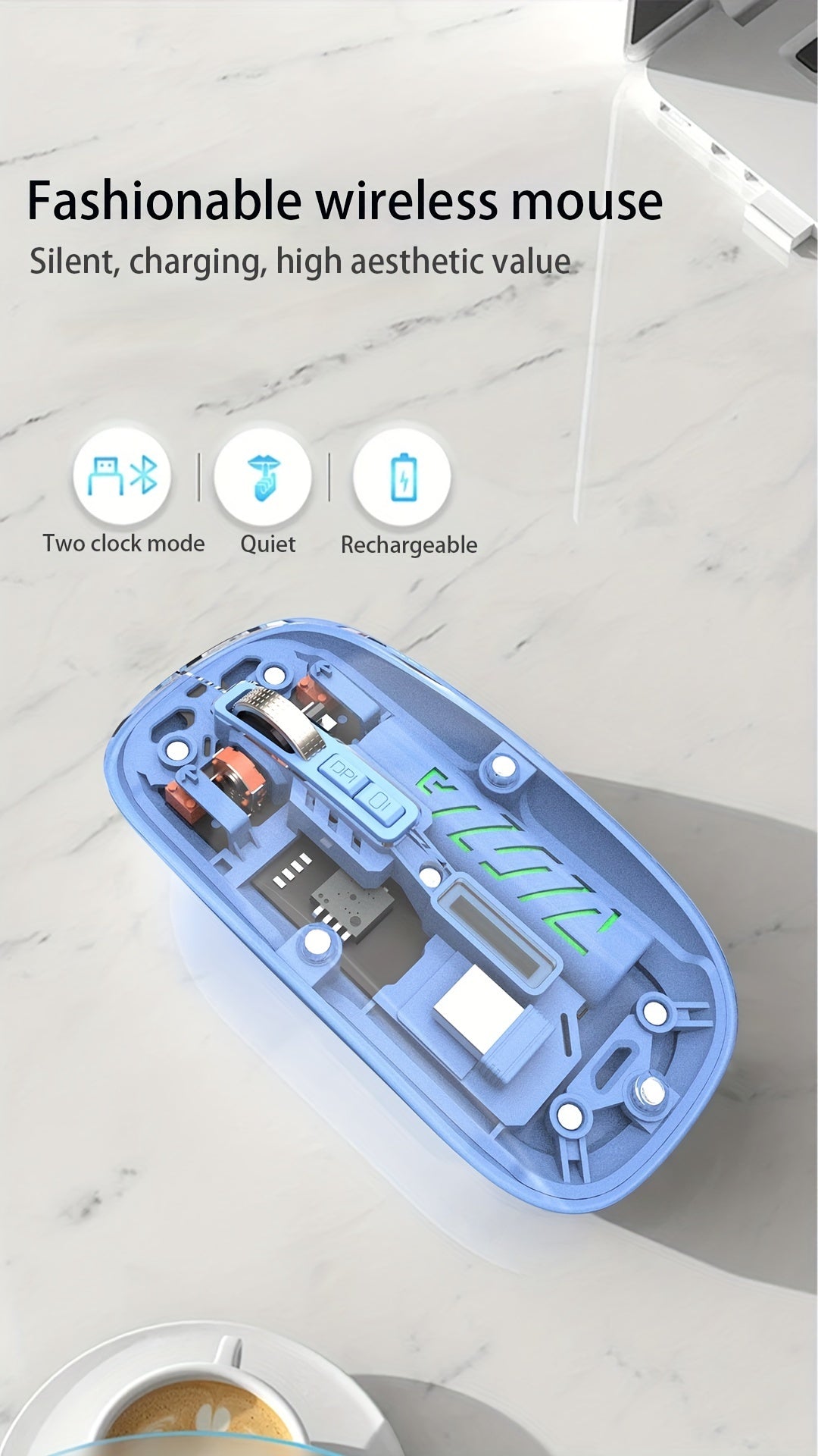 XNOIK Ambidextrous Rechargeable Wireless Mouse - Optical, 400mAh Battery, 2.4G & Wireless Connectivity, Silent Click, Multi-Device Compatible for Macbook Pro, Laptop, PC - ESports & Tech Themed