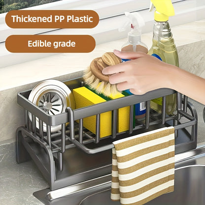 Kitchen Sink Organizer Box with Drain Tray, Robust Thickened Plastic Caddy for Soap, Sponge Holder, Dish Brush, and Kitchen Accessories - Uncharged Tools & Utensils Storage Solution