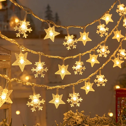 1.5/3m luzes de natal floco de neve luzes da corda luzes de fadas à prova dwaterproof água estrela bola lâmpada led para casa árvore de natal decoração do jardim