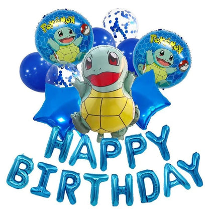 1 conjunto de balões temáticos pokémon pikachu, feliz aniversário, banner, folha de globos para crianças, meninos, meninas, lembranças de festa de aniversário, decorações