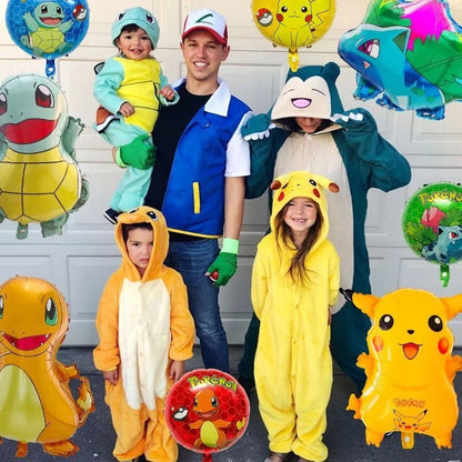 1 conjunto de balões temáticos pokémon pikachu, feliz aniversário, banner, folha de globos para crianças, meninos, meninas, lembranças de festa de aniversário, decorações