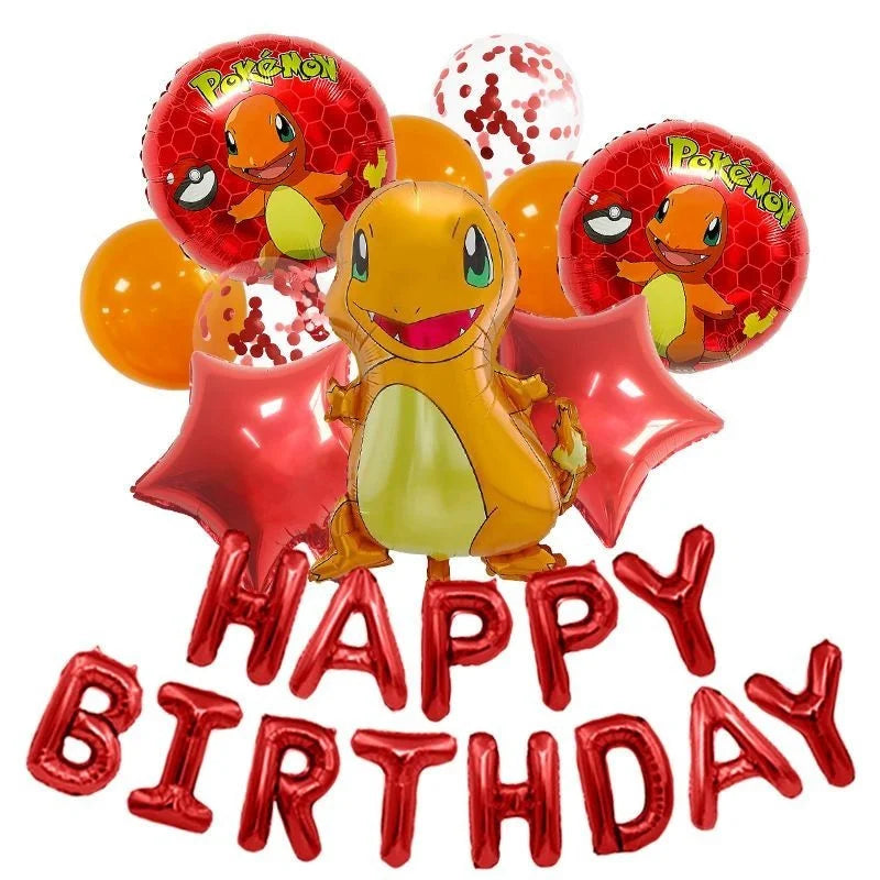 1 conjunto de balões temáticos pokémon pikachu, feliz aniversário, banner, folha de globos para crianças, meninos, meninas, lembranças de festa de aniversário, decorações