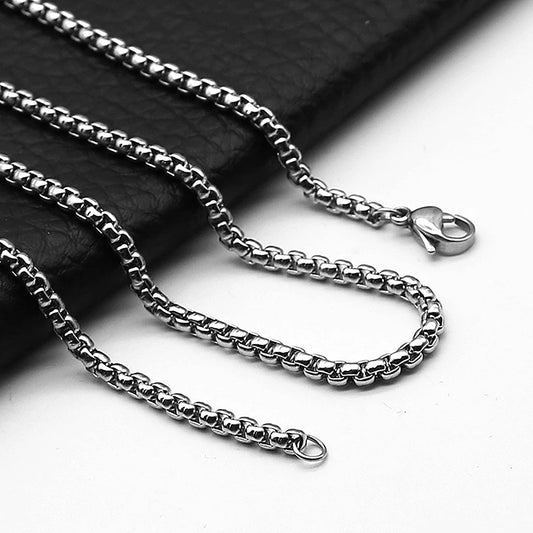 1pc Stainless Steel Square Rolo Chain Stainless Steel Necklace Round Box Necklace Men Women Width 2mm-5mm 