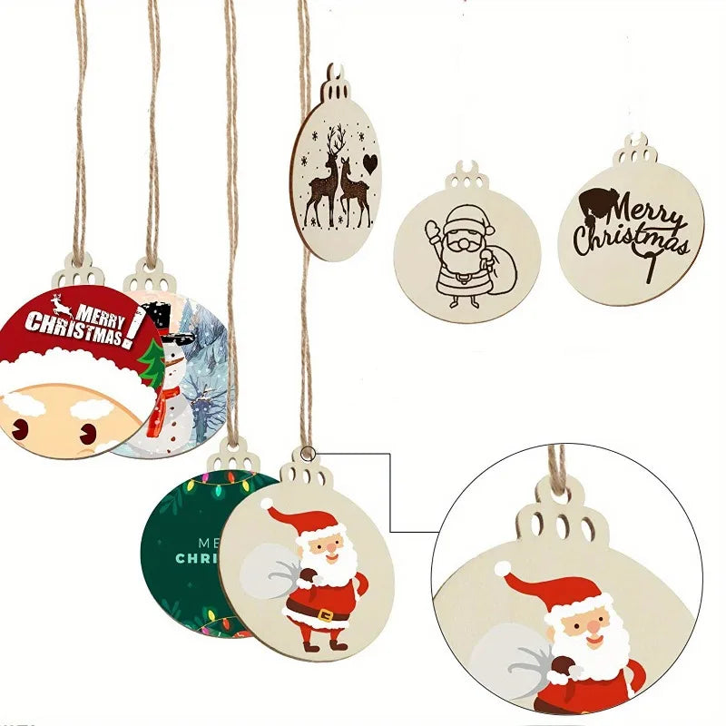 10 rodajas de madera pretaladradas sin terminar, discos redondos lisos con hilo natural, para manualidades y decoración de fiestas navideñas. 