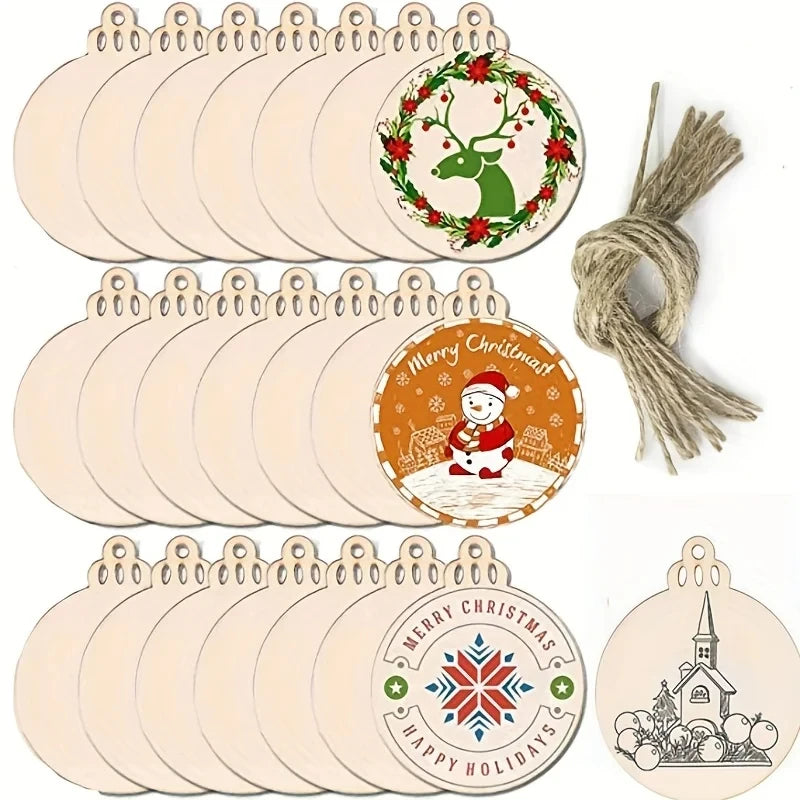 10 rodajas de madera pretaladradas sin terminar, discos redondos lisos con hilo natural, para manualidades y decoración de fiestas navideñas. 