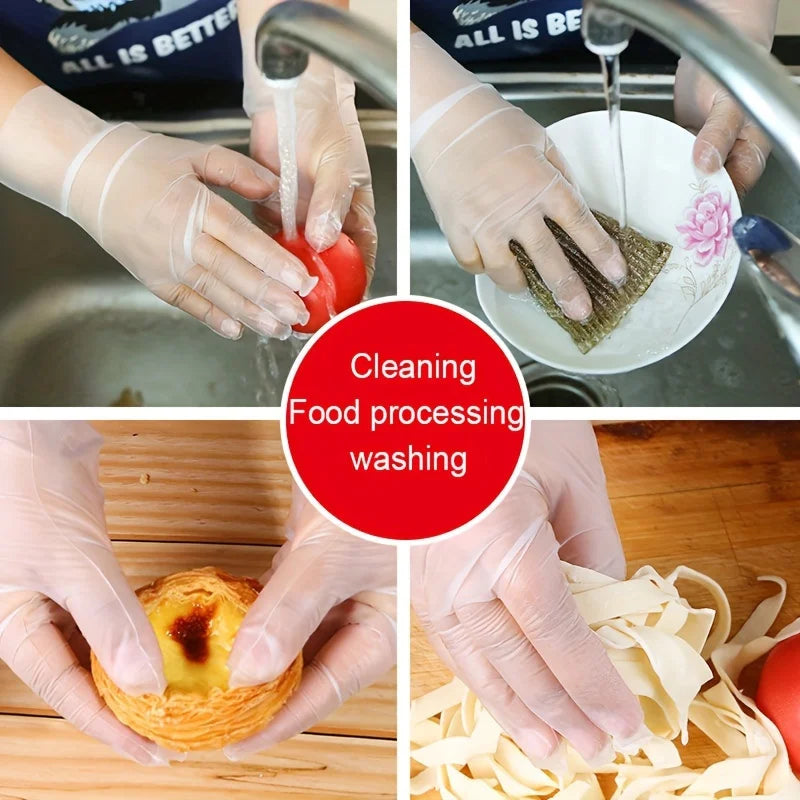 100/200pcs Disposable TPE Gloves Powder Free and Latex Free Suitable for Kitchen and Bathroom Cleaning 