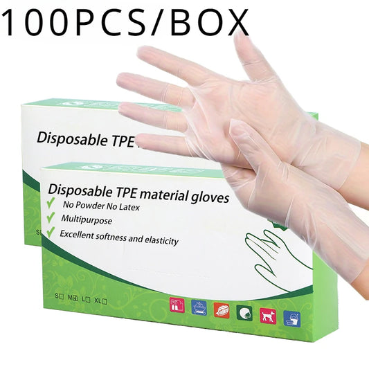 Guantes desechables de TPE, sin polvo ni látex, 100/200 unidades, aptos para la limpieza de cocinas y baños. 