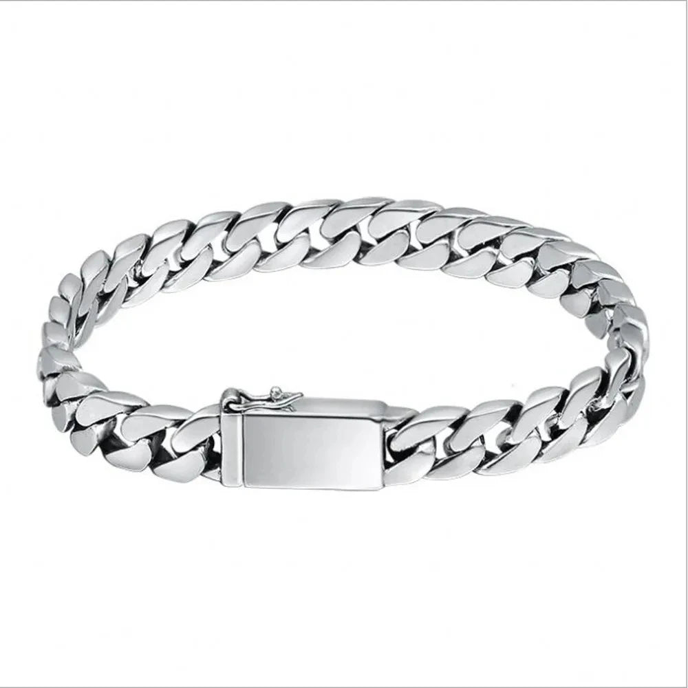 100% S925 Sterling Silver Bracelet 8mm Punk S925 Silver Jewelry Never Fade Carry Certificate Men Women Jewelry Gifts 