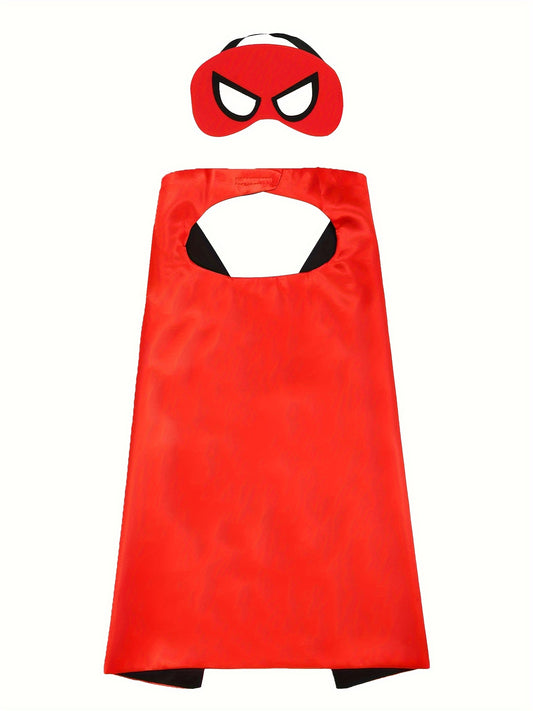 Boy's Double-side Wearable Hero Cape With Mask, Imitation Superhero Suit, Perfect For Halloween Party, Birthday Performance And Carnival Playing