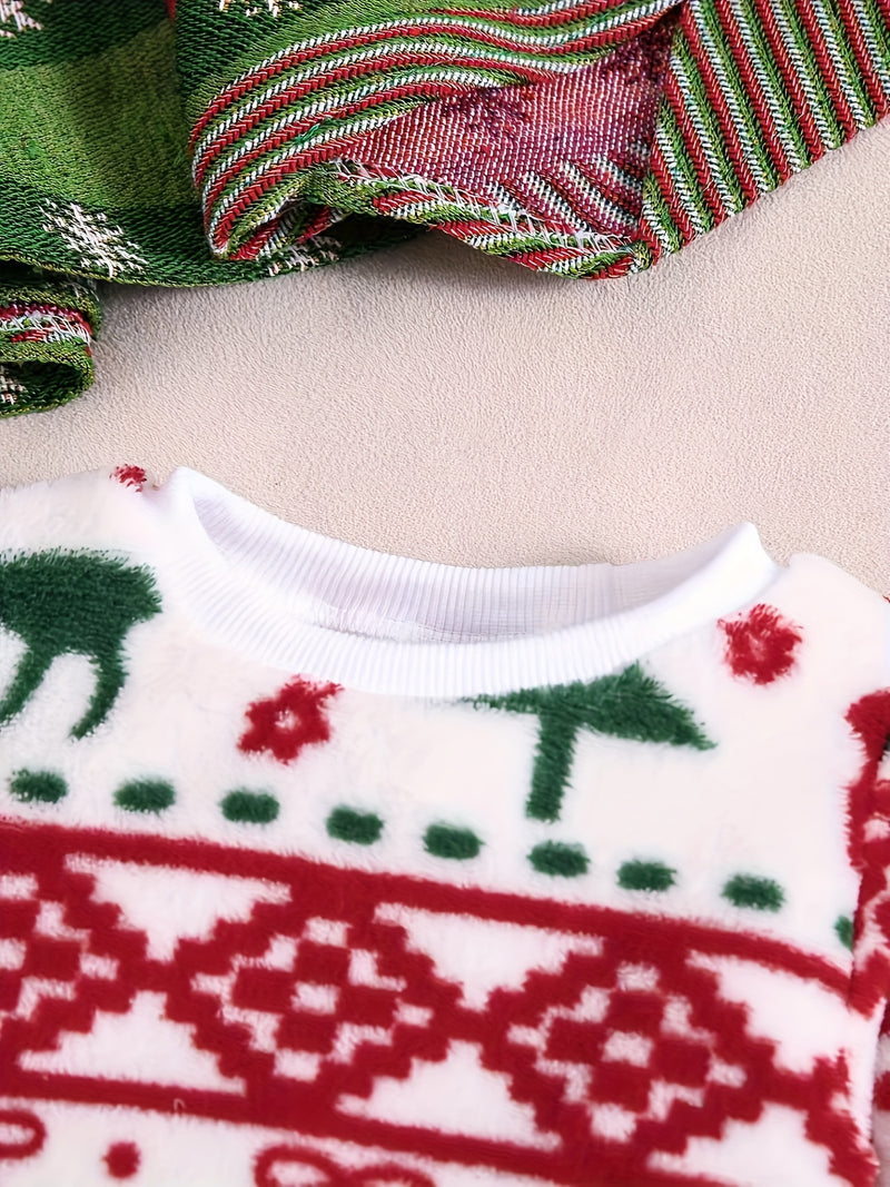 Traje de franela de otoño e invierno con estampado de dibujos animados de Navidad para niña, ropa interior cálida de dos piezas para niña