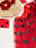 Adorable disfraz de mariquita para niña: disfraz de escarabajo superhéroe de 3 piezas con falda de tutú, guantes y diadema, perfecto para Halloween y fiestas.
