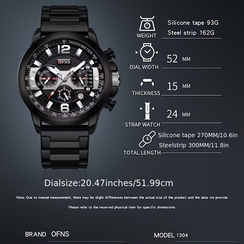 Reloj de moda popular OFNS para hombre, cronógrafo, resistente al agua hasta 50 metros, con calendario y luz nocturna, regalo para las fiestas.
