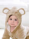 Bear Design Cute Hooded Jumpsuit For Baby Girls, Toddler Baby's Fleece Warm Long Sleeve Outdoor Outwear