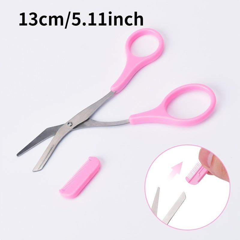 Tijera recortadora de cejas con peine para mujer y hombre, herramienta de maquillaje de acero inoxidable para depilación y modelado de cejas.