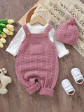 Infant Baby Knitted Suspender Jumpsuit, Long Legs Climbing Suit With Hat Set, Unlined, Suitable For Indoor And Outdoor Wear