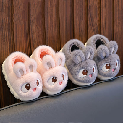 Cartoon Rabbit Fluffy Warm Shoes - Unisex Winter Thermal Slip-Ons, Anti-Slip Rubber Sole, Soft Plush Fabric Upper, Cozy Fleece Lined Indoor Footwear