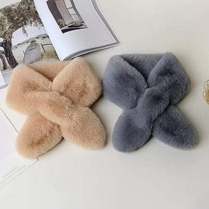 Winter Thick Warm Faux Mink Fur Scarf, Unisex Plush Neck Cross Scarf, 100% Polyester, Hand Woven, Decorative & Windproof, with No Feathers, for Going Out